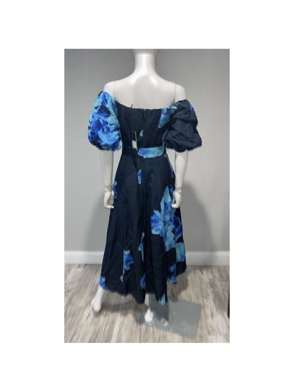 Nicholas the Label Blue Santha Floral Off-the-Shoulder Midi Dress Size 6 - Picture 11 of 13